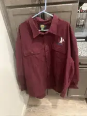 Cabelas Men’s Red Heavy Cotton Button Up Embroidered Duck Shirt Size 4XL vtg