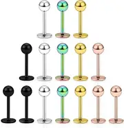 [Dyknasz] 15PCS 20G Stainless Steel Lip Rings Labret Studs Piercing Monroe Studs Ear Tragus Helix Cartilage Earring Jewelry 6-10mm Bar Length 5 Colors for Women Men