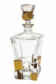 Barski Crystal Whiskey/Liquor-Square-Decanter-28 oz.-11.25"H-Gold ice cube desig