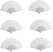 TJHypente 6 Pcs Lace Hand Fan, White Bridal Fan, Retro Spanish Style Lace, HandHeld Chinese Folding, Embroidered Flower Dancing Fans for Wedding, Party Dressing, Dance Props, Home Decoration