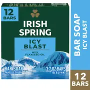 Irish Spring Men's Icy Blast Bar Soap with Flaxseed Oil, 3.7 oz Bars, 12 Ct