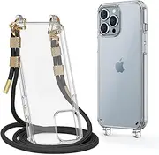 Lawonda Clear Case for iPhone 14 Pro Max, Crossbody Adjustable Neck Shoulder Lanyard Strap Shockproof Protective Transparent Lanyard Phone Case for 14 Pro Max (6.7 Inch) Black