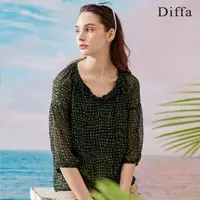 在飛比找momo購物網優惠-【Diffa】黑綠格雪紡上衣-女