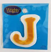 WRIGHTS Cooper Font Embroidered Letter 'J' Iron On Applique - GOLD