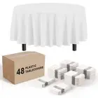 White round Tablecloths in Bulk 48 Pack White Plastic Disposable Table Cloth 84