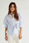 NWT Mes Demoiselles Snap Shirt Tie Front Blouse Size 2 / 36 Blue Z331-34