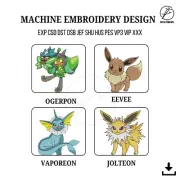 Pokemon Gen 9 Newcomers Machine Embroidery Designs, Eevee Evolutions Anime