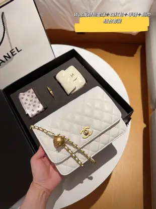 【二手】香奈兒Chanel  Woc發財包金球口紅包手鐲絲巾 超值套盒組合 長