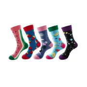 ANYSOX 5 Pairs One Size 5-11 Mixed Color Set Christmas Socks Cotton Fashion Fruits and Stars Woman Skateboard Oil Paitiing