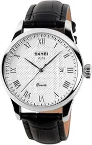 [BCB Wear] Mens Dress Wrist Watch Quartz Movement White Face and Black Leather Band