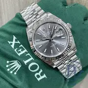 Rolex Datejust 41 Gray Rhodium Index 126334 Fluted Bezel Jubilee Complete