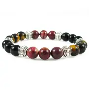 Dealing with Change Healing Crystal Gemstone Bracelet - Handcrafted - Mookaite Jasper, Black Obsidian and Tiger’s Eye 8mm