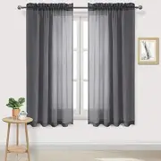 Sheer Curtains Semi Transparent Voile Rod 42"W x 63"L (Pack of 2) Dark Grey