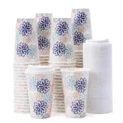100 PACK 16OZ Disposable Coffee Cups with Lids, To Go Coffee Cups with Lids L...