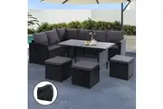 Gardeon Outdoor Dining Set Sofa Lounge Setting Chairs Table Ottoman Black Cover