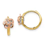 Madi K Kid's Earrings 14k Yellow and Rose Gold CZ Flower Hinged Hoop