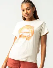 Roxy Women's Vintage Retro Rainbow Van Distressed Graphic Tee T-Shirt in Tapioca