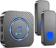 SURFOU Wireless Doorbell Set 400 m Range Outdoor Waterproof Front Door with 2 Transmitters Battery Operated Bell Radio with Receiver with LED Flashing 5 Vol. 55 Melodies Black