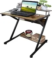 NOAEOU Z-Shaped Computer Desk with Monitor Shelf - Engineered Wood Study Desk, Ergonomic Home Office Workstation, Space-Saving Design (70x60x84cm, Easy Assembly)