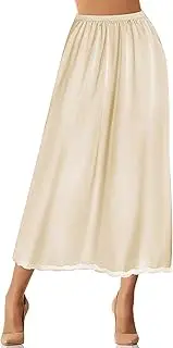 [YILEEGOO] Half Slips for Women Satin Underskirt Dress Extender Lace Trim Full Length Long Skirt 34-38in Length