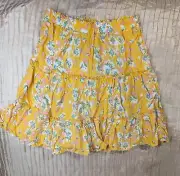 NWT Size Medium Cynthia Rowley yellow floral pink ruffle mini skirt
