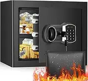 1.6 Cub Home Safe Fireproof Waterproof With Money Bag, Digital Keypad Key and Removable Shelf - Personal Security Safe for Home Jewellery Money Medicines Valuables