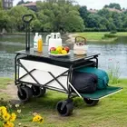 Folding Wagon Cart Heavy Duty 330Lbs Camping Trolley Wheels with Tabletop
