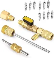 Valve Core Remover & Installer Tool Kit with 1/4" 5/16" SAE Female Ports Fit for R410A, R22, R404A HVAC System