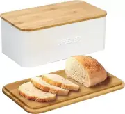 Bread Box Kitchen Countertop Bin White With Cutting Board Lid Small Holder
