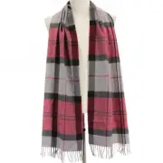 Italo Ferretti NWT Wool/Cashmere Scarf w/ Fringe Gray/Red/Black Check Plaid