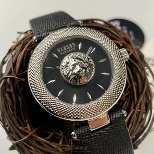 VERSUS VERSACE手錶, 女錶 36mm 銀圓形精鋼錶殼 黑色中二針顯示, 獅頭Logo錶面款 VV00358