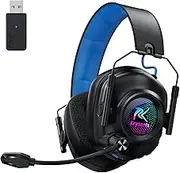 Krysenix KGH2 Wireless Gaming Headset, 2.4G Gaming Headset for PC, PS4, PS5, Mac, Switch, Bluetooth Headphones with Microphone Noise Cancellation, LED Light, 40 Hours Battery Life, Black Blue