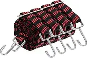 uxcell 4Pcs Adjustable Bungee Cords with Hooks, 79 Inch Flat Heavy Duty Elasticity Straps Rubber Bungee Cords with Buckle for Outdoor, Camping, Tarp, Bike Rack, Luggage, Black Red