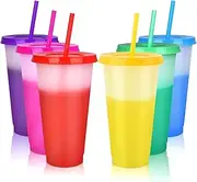 6-Pack Magic Color-Changing Cups, Reusable 24oz Tumbler Cups with Lids & Straws - BPA-Free, Dishwasher Safe Kids & Adults Drinking Cups for Summer, Iced Coffee, Parties, DIY, Gifts