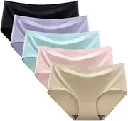 [SkyPrime] Women's Underwear Breathable Ice Silk Seamless Briefs Pack of 5 Mid Waist M-XXL, Light Blue, Skin Tone, Pink, Black, Light Purple, XXL, Light blue, skin tone, pink, black, light purple