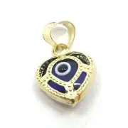 14k Yellow Gold Heart Shaped Evil Eye Pendant Charm Amulet Ojo Turco Hamsa