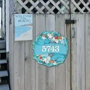 Coastal Wreath Wooden House Number Sign by G. DeBrekht | Coastal Sea-Life Décor