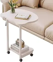[TOMVAES] Sofa Side Table, C Shaped Coffee End Table, Creative Bedside Desk, Small Mobile Standing Desk with Wheels for Home Office Bedroom 45 x 34 x 60 CM, White