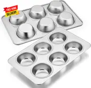 Muffin Pan Set of 2, Stainless Steel Muffin Pan Tin for Baking, 6-Cup Metal Cupc