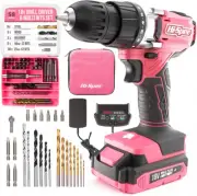 Hi-Spec 58pc Pink 18V Cordless Power Drill Driver, Bit Set & 58pc, 1