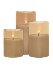 [Maxwell & Williams] Let's Get Lit LED Flameless Wax Candle Glass Hurricane Set of 3 Gift Boxed in Gold