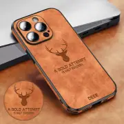 Elk Deer Leather Magsafe Case For iPhone 16 15 Pro Max 14 13 12 Shockproof Cover