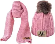 [Generic] Easy to Wear and Fashionable Children Hat for Winter Stylish Autumn Kids Winter Warm Knitting Wool Hat and Neck Scarf, Pink