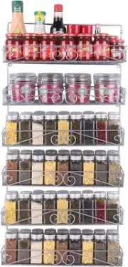Wall Mount Metal Spice Rack Stackable Foldable Cans Jars Organizer 6-Tier Shelf