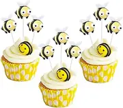Ephlyn 24Pcs Bumble Bee Cupcake Toppers Little Figurine Bee Cupcake Picks Oh Babee Cake Decorations for Bee Theme Baby Shower Kids Boys Girls Birthday Party Decoration Supplies (EPH-2022-105-3)