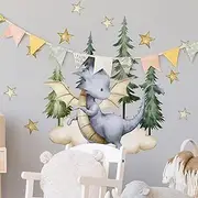 Baby Dragon Wall Decals Stickers, Stars Clouds Forest Nursery Playroom Decor, Kids Room Home Decorations Boys Bedroom Art