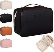 [Generic] Obviously Multi-Compartment Toiletry Cosmetics Bag, Obviously Makeup Bag Women's Pu Leather Waterproof, Large Capacity (Black)