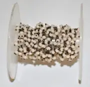 3mm peach pink opal beads Rosary chain, beaded jewelry making black wire chain