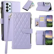 [Boyobacase] for Samsung Galaxy A23 Wallet Case,for Galaxy A23 Case, PU Leather Wallet Flip Cover Stand Feature[6 Card Slots] [1 Zipper Coin Pocket] with Wrist Strap-Purple