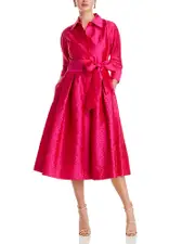 Teri Jon by Rickie Freeman Embroidered Sash Belt Shirt Dress